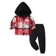 thumbnail image 1 of JTieacloth 2Pcs Boys Outfits Set Toddler Boys Girls Long Sleeve Casual Plaid Prints Hooded Tops Holiday Shirts T Shirt Pants Outfits,Sizes 6-9 Months(Red), 1 of 4
