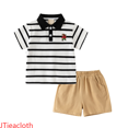 thumbnail image 1 of JTieacloth 2Pcs Boys Pants Set Toddler Boys Short Sleeve Casual Stripe Tops Holiday Shirts T Shirt Short Pants Suit,Sizes 3-4 Years(White), 1 of 5