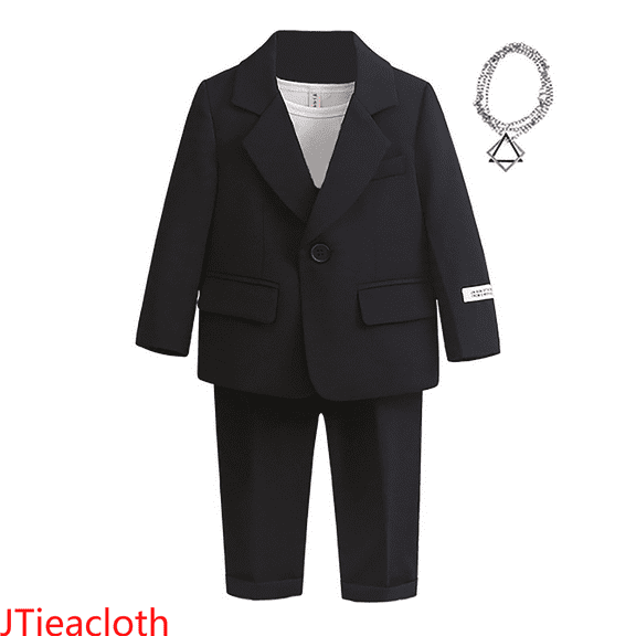 JTieacloth 2Pcs Fall Outfits Sets Boys Business Suits Coat 3 Piece Outfit Tuxedo Set For Kids Formal Suit For Boys With Pants Necklace Set Slim,Sizes 2-3 Years(Black)