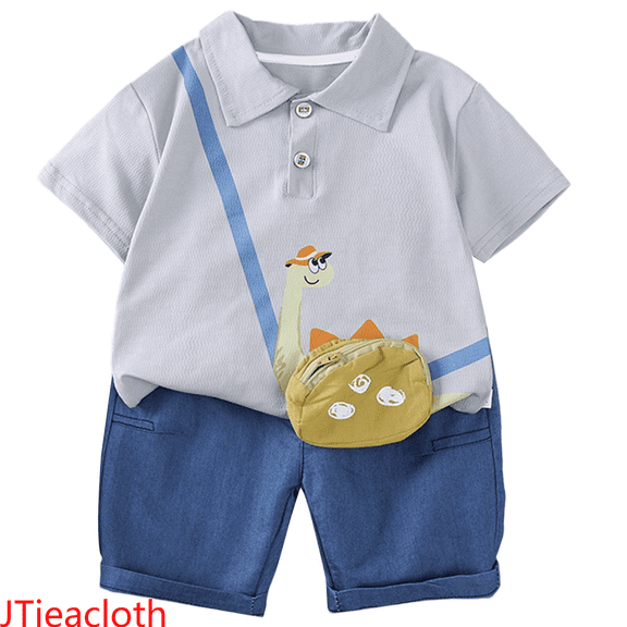 JTieacloth 2Pcs Fall Outfits Sets Boys Dinosaur Outfits 2 Piece Set Short Sleeve T Shirt And Shorts Summer Casual Play Clothes For Toddlers Kids Age 2 8 Years,Sizes 6-7 Years(Blue)
