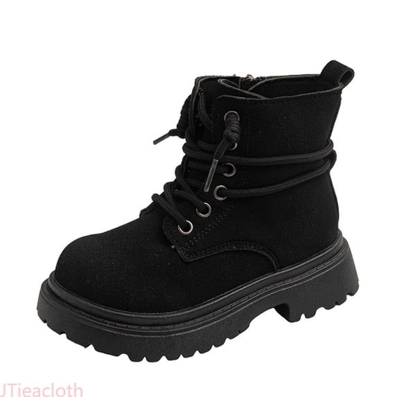 JTieacloth Ankle Boots for Girls Girls Fashion Suede Ankle Boots With Side Zipper And Lace Up Design For Fall And Winter Casual Wear Comfortable Sole,Black