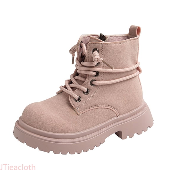 JTieacloth Ankle Boots for Girls Girls Fashion Suede Ankle Boots With Side Zipper And Lace Up Design For Fall And Winter Casual Wear Comfortable Sole,Pink