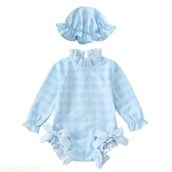 JTieacloth Baby Girl Swimsuit Baby Girls Long Sleeve Swimsuit Romper With Hat Bathing Suit Beach Rash Guard,Sizes 3-6 Months