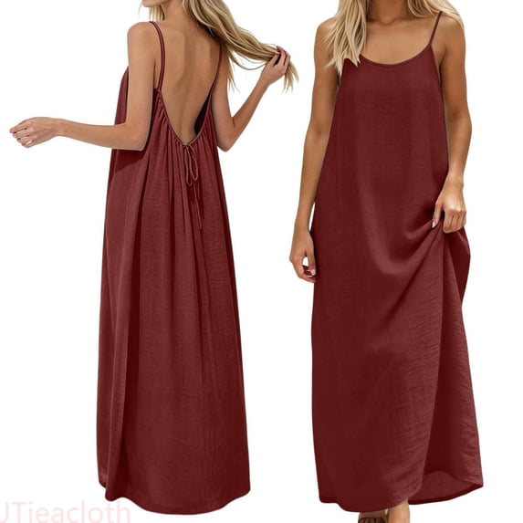 JTieacloth Backless Cami Dress for Women, Summer Backless Dress, Cami Lounge Dress Open Back Boho Beach Sundress,Red