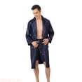 thumbnail image 1 of JTieacloth Bath Robe for Men Male Robe Satin Bathrobe With Shorts Set Wide Striped Jacquard Pajamas Silky Kimono Robe(Blue,S), 1 of 7