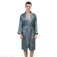 thumbnail image 1 of JTieacloth Bath Robe for Men Male Robe Satin Bathrobe With Shorts Set Wide Striped Jacquard Pajamas Silky Kimono Robe(Green,XL), 1 of 5