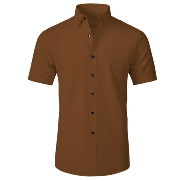 JTieacloth Beach Summer Shirt Men's Casual Short Sleeve Shirt Pure Color Breathable Comfortable Daily Wear Spring Summer Fall Versatile Stylish Top Brown