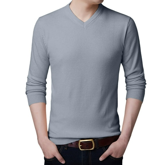 JTieacloth Big & Tall Mens Sweaters Male V Neck Sweater Simple Slim Fit Trend Underlay Shirt Men's Handsome Solid Color Knitting Shirt(Gray)