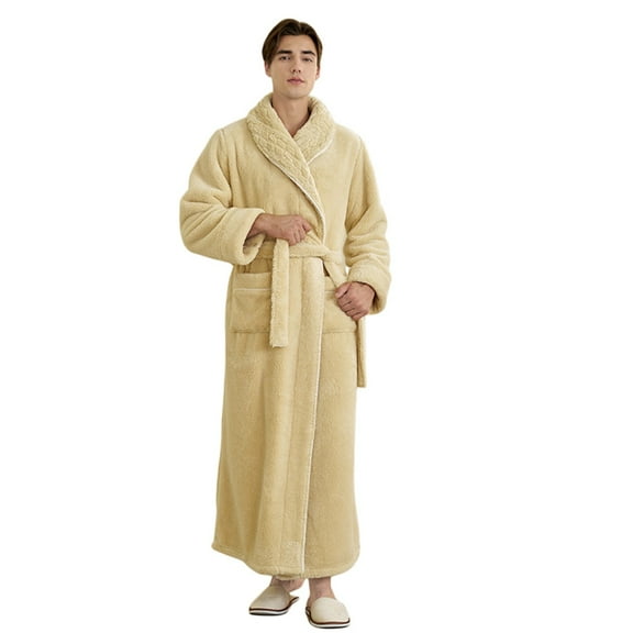 JTieacloth Big & Tall Nightshirt Fleece Bathrobe Winter Warm Cozy Shawl Collar Long Sleeve Robe Soft Loungewear Kimono Spa Robe For Home Yellow