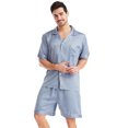 thumbnail image 1 of JTieacloth Big & Tall Nightshirt Plain Satin Sleepwear Soft Smooth Short Sleeve Short Pant Sleepwear Man With Pockets Two Piece Pajamas Gray, 1 of 5