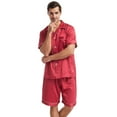 thumbnail image 1 of JTieacloth Big & Tall Nightshirt Plain Satin Sleepwear Soft Smooth Short Sleeve Short Pant Sleepwear Man With Pockets Two Piece Pajamas Red, 1 of 5