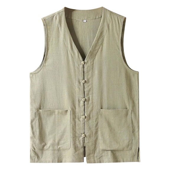JTieacloth Blank T Shirt Summer Thin Men's Vest Linen Vest V Neck Large Size Linen Jacket Tang Suit