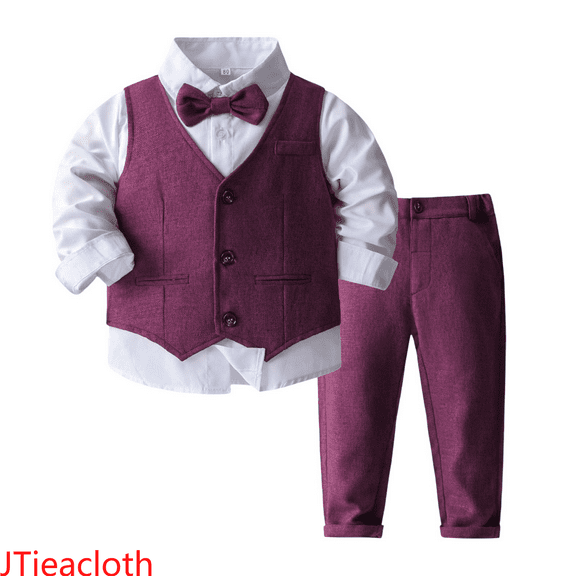 JTieacloth Boy Outfits 2-Piece Baby Boy Clothes Suits Tuxedo Outfits Formal Dress Shirt Vest Pants Baby Suit Sets,Sizes 18-24 Months(Purple)