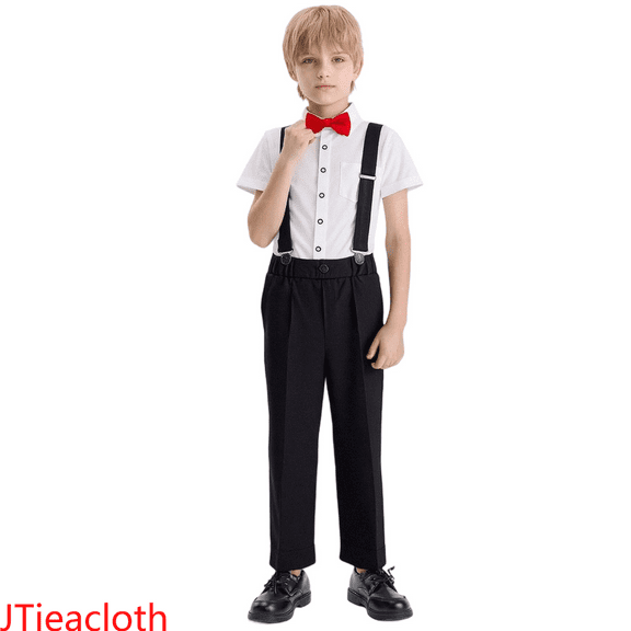 JTieacloth Boy Outfits 2-Piece Boys Short Sleeve Shirt Outfit Set Kids School Formal Casual Wear Childrens Dress Shirt Top And Pants,Sizes 9-10 Years(Red)