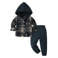 thumbnail image 1 of JTieacloth Boy Outfits 2-Piece Toddler Boys Girls Long Sleeve Casual Plaid Prints Hooded Tops Holiday Shirts T Shirt Pants Outfits,Sizes 18-24 Months(Blue), 1 of 4