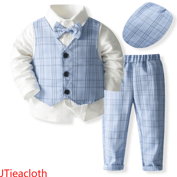 JTieacloth Boys 2-Piece Set Baby Boy Clothes Suits Tuxedo Outfits Formal Dress Shirt Vest Pants Baby Suit Sets,Sizes 2-3 Years(Blue)