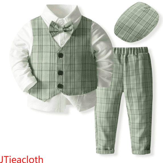 JTieacloth Boys 2-Piece Set Baby Boy Clothes Suits Tuxedo Outfits Formal Dress Shirt+Vest+Pants Baby Suit Sets,Sizes 5-7 Years(Green)