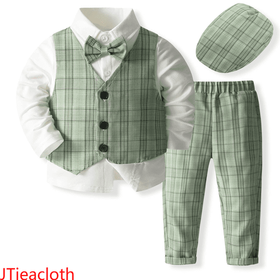 JTieacloth Boys 2-Piece Set Baby Boy Clothes Suits Tuxedo Outfits Formal Dress Shirt Vest Pants Baby Suit Sets,Sizes 8-9 Years(Green)