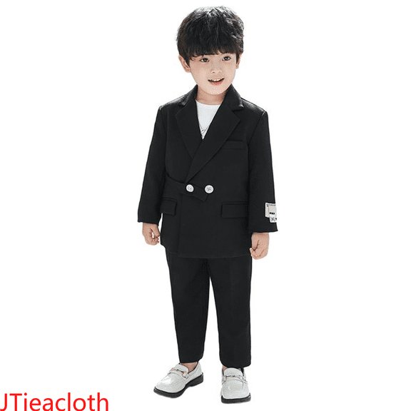JTieacloth Boys 2-Piece Set Boys Business Suits Coat 3 Piece Outfit Tuxedo Set For Kids Formal Suit For Boys With Pants Necklace Set Slim,Sizes 2-3 Years(Black)