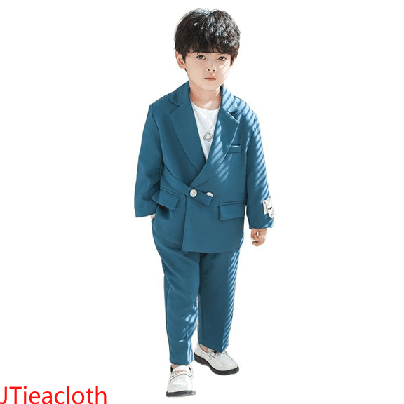 JTieacloth Boys 2-Piece Set Boys Business Suits Coat 3 Piece Outfit Tuxedo Set For Kids Formal Suit For Boys With Pants Necklace Set Slim,Sizes 2-3 Years(Blue)