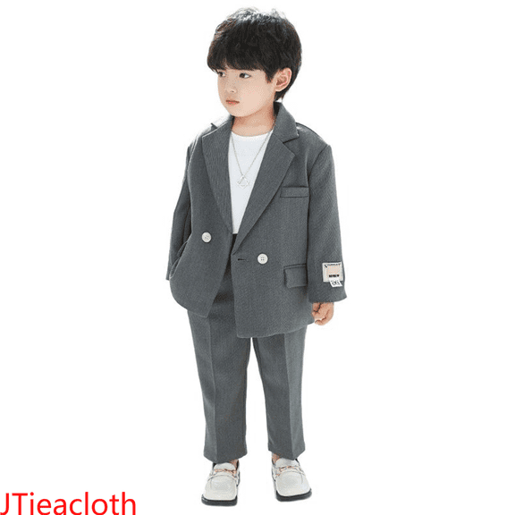 JTieacloth Boys 2-Piece Set Boys Business Suits Coat 3 Piece Outfit Tuxedo Set For Kids Formal Suit For Boys With Pants Necklace Set Slim,Sizes 2-3 Years(Gray)