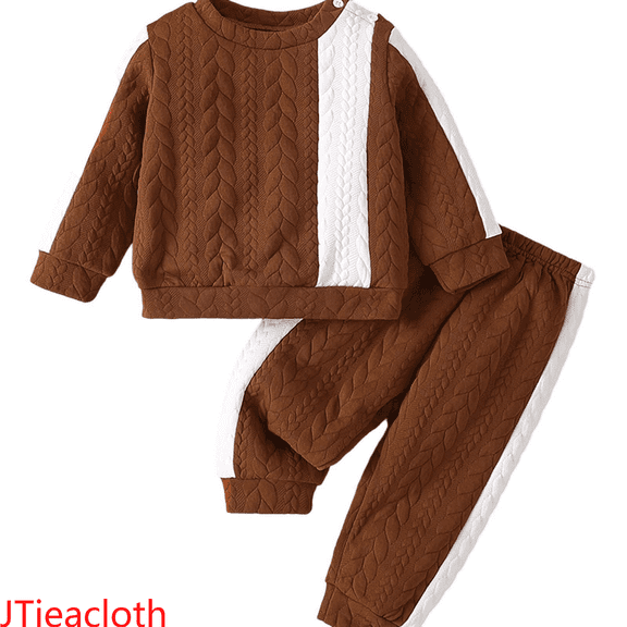 JTieacloth Boys 2-Piece Set Boys Outfits & Sets Toddler Versatile Knitted Pullover Sweater Pants Outfit Fall Winter Warm Kids Clothes Soft Comfortable Casual Playwear,Sizes 9-12 Months(Brown)
