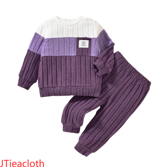 JTieacloth Boys Clothes 2 Piece Boys Outfits & Sets Winter Knit Striped Long Sleeve Sweater And Pants Two Piece Set For Kids Comfortable Casual Wear,Sizes 12-18 Months(Purple)