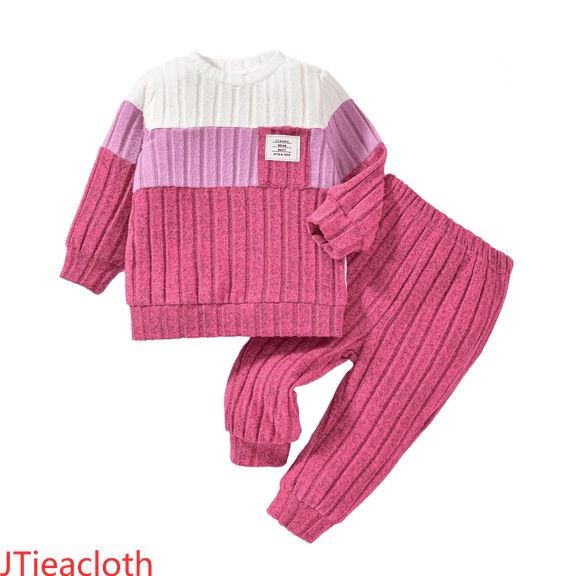 JTieacloth Boys Clothes 2 Piece Boys Outfits & Sets Winter Knit Striped Long Sleeve Sweater And Pants Two Piece Set For Kids Comfortable Casual Wear,Sizes 3-6 Months(Red)