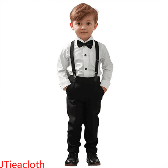 JTieacloth Boys Clothing Sets Toddler Boys Long Sleeve Solid T Shirt Tops Suspenders Pants Child Kids Outfits,Sizes 18-24 Months(White)