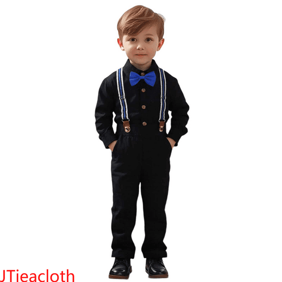 JTieacloth Boys Clothing Sets Toddler Boys Long Sleeve Solid T Shirt Tops Suspenders Pants Child Kids Outfits,Sizes 2-3 Years(Black)