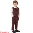 thumbnail image 1 of JTieacloth Boys Pant Sets Boys Formal Suit Set Elegant Vest Bow Tie Long Sleeve Shirt And Pants Outfit For Toddler Kids Party Wedding,Sizes 3-4 Years(Red), 1 of 6