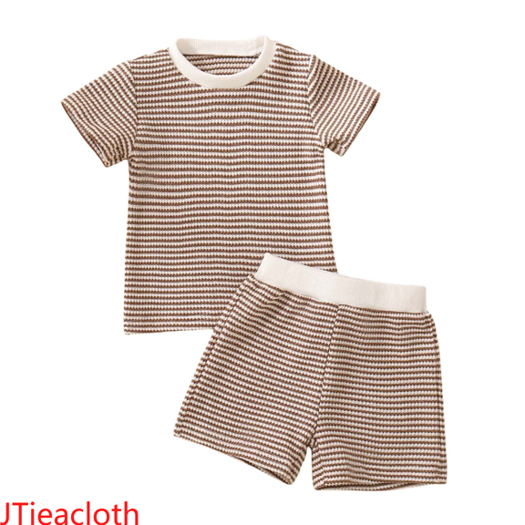 JTieacloth Boys Summer Clothing Sets Boys Outfits Sets Toddler Casual Summer Striped Short Sleeve Shorts Outfit Breathable Comfortable Clothes For Daily Wear,Sizes 3-6 Months(Yellow)