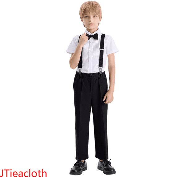 JTieacloth Boys Summer Short Sets Boys Short Sleeve Shirt Outfit Set Casual School Kids Formal Wear Performance Suit For Toddler To Teen For Boys 3 13,Sizes 4-5 Years(Black)