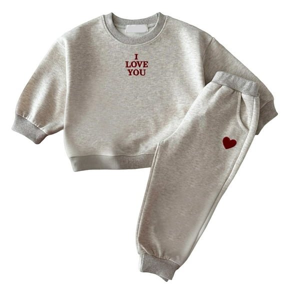 JTieacloth Boys Sweatsuit Sets Boys And Girls Outfits Set Comfortable Embroidered Letter And Heart Hoodie And Pants Two Piece Toddler Kids Clothes For Daily Wear,Sizes 18-24 Months(Beige)