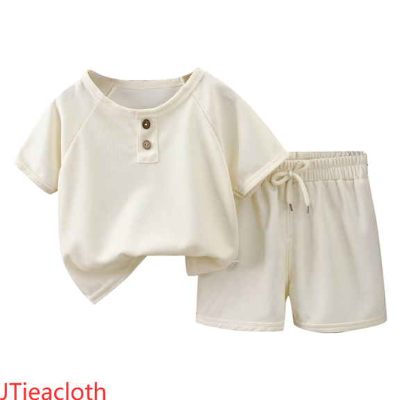 JTieacloth Boys Sweatsuit Sets Children's Fashion Solid Color Short Sleeved   Shorts Two Piece Suit With Pockets Suitable For 2 9 Years Old,Sizes 2-3 Years(White)