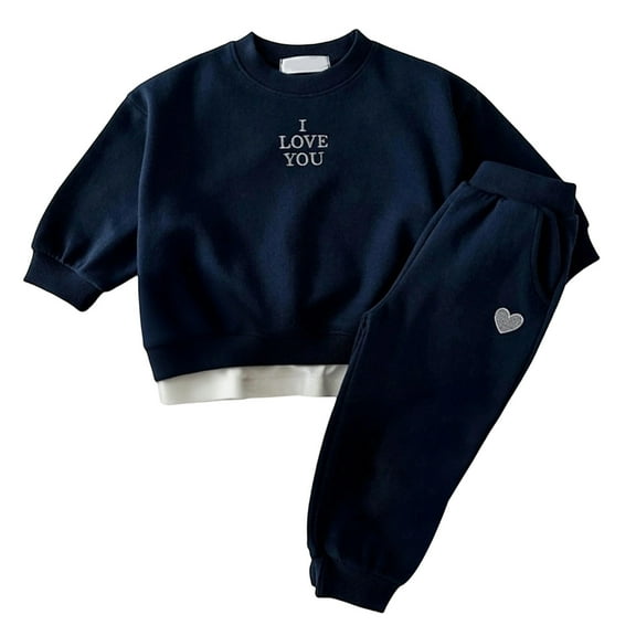 JTieacloth Boys Sweatsuit Sets Korean Style Boys And Girls Outfits Set Comfortable Embroidered Letter And Heart Hoodie And Pants Two Piece Toddler Kids Clothes For Daily Wear,Sizes 6-12 Months(Blue)