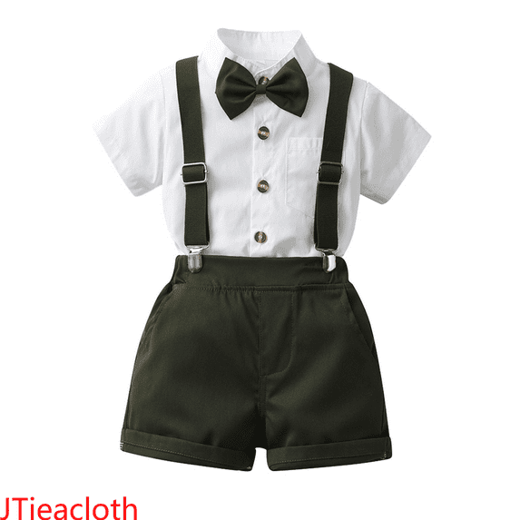 JTieacloth Boys Sweatsuit Sets Toddler Boys Short Sleeve Solid T Shirt Tops Suspenders Shorts Child Kids Outfits,Sizes 6-7 Years(Green)