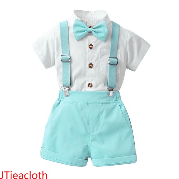 JTieacloth Boys Sweatsuit Sets Toddler Boys Short Sleeve Solid T Shirt Tops Suspenders Shorts Child Kids Outfits,Sizes 7-8 Years(Green)
