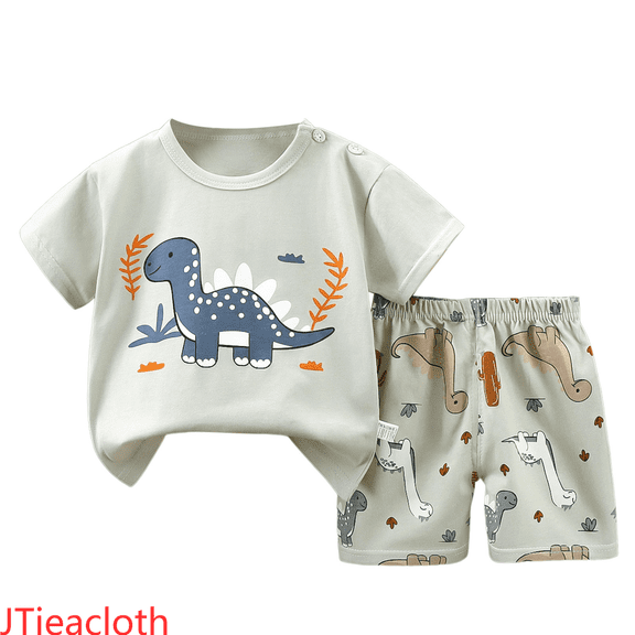 JTieacloth Boys Top and Pant Sets Summer New Cute Cartoon Pattern Short Sleeved T Shirt Casual Shorts Boys Suit Two Piece Set,Sizes 18-24 Months(Green)