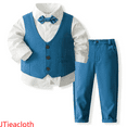 thumbnail image 1 of JTieacloth Boys Top and Shorts Sets Boys Formal Outfits Set Shirt Vest Pants Bow Tie Suit For Kids Wedding Party Occasions,Sizes 3-4 Years(Blue), 1 of 6