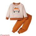 thumbnail image 1 of JTieacloth Boys Top and Shorts Sets Boys Outfits Long Sleeve Striped Sweatshirt And Casual Pants Two Piece Set For Fall Winter Holiday ,Sizes 4-5 Years(Brown), 1 of 6