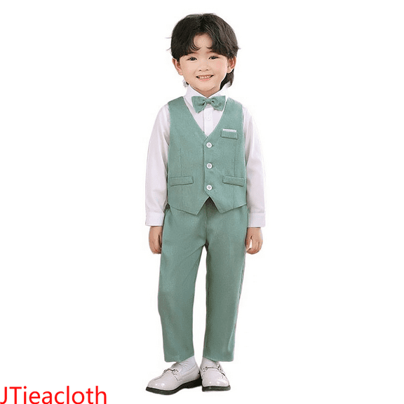 JTieacloth Boys Top and Shorts Sets Boys Vest Suits 3 Piece Outfit Tuxedo Set For Kids Formal Suit For Boys With Vest And Pants Bowtie Set Slim,Sizes 18-24 Months(Green)