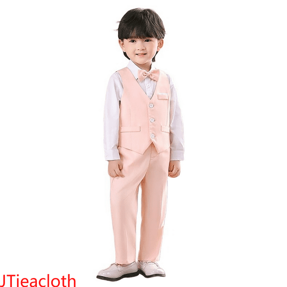 JTieacloth Boys Top and Shorts Sets Boys Vest Suits 3 Piece Outfit Tuxedo Set For Kids Formal Suit For Boys With Vest And Pants Bowtie Set Slim,Sizes 18-24 Months(Pink)