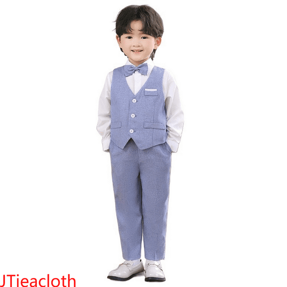 JTieacloth Boys Top and Shorts Sets Boys Vest Suits 3 Piece Outfit Tuxedo Set For Kids Formal Suit For Boys With Vest And Pants Bowtie Set Slim,Sizes 3-4 Years(Blue)