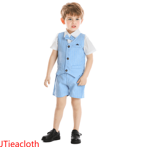 JTieacloth Boys Top and Shorts Sets Toddler Boys Short Sleeve T Shirt Tops Striped Prints Vest Coat Shorts Child Kids Outfits,Sizes 12-18 Months(Blue)