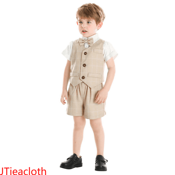 JTieacloth Boys Top and Shorts Sets Toddler Boys Short Sleeve T Shirt Tops Striped Prints Vest Coat Shorts Child Kids Outfits,Sizes 6-12 Months(Beige)