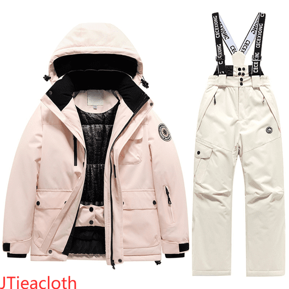 JTieacloth Boys Top and Pant Sets Kids Winter Ski Boys Girls Warm Snowsuit Outfits For Cold Weather Outdoor Activities,Sizes 14-15 Years(Beige)