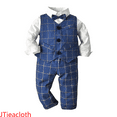 thumbnail image 1 of JTieacloth Boys Top and Shorts Sets Toddler Boys Long Sleeve T Shirt Tops Plaid Vest Coat Pants Child Kids Outfits,Sizes 12-18 Months(Blue), 1 of 6