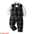 thumbnail image 1 of JTieacloth Boys Top and Shorts Sets Toddler Boys Long Sleeve T Shirt Tops Plaid Vest Coat Pants Child Kids Outfits,Sizes 2-3 Years(Black), 1 of 6