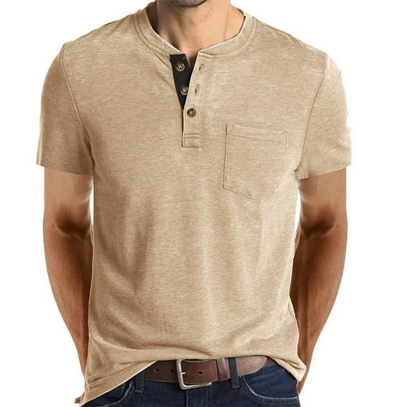 JTieacloth Bulk T Shirts Male Spring And Summer Retro Business Casual Travel Buttons O Neck Solid Color T Shirt Short Sleeve Top Blouse